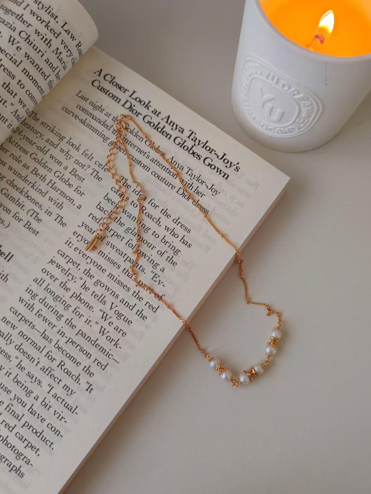 Classic Pearl Bar Necklace – 18K Gold Vermeil on Sterling Silver | Natural Freshwater Pearls