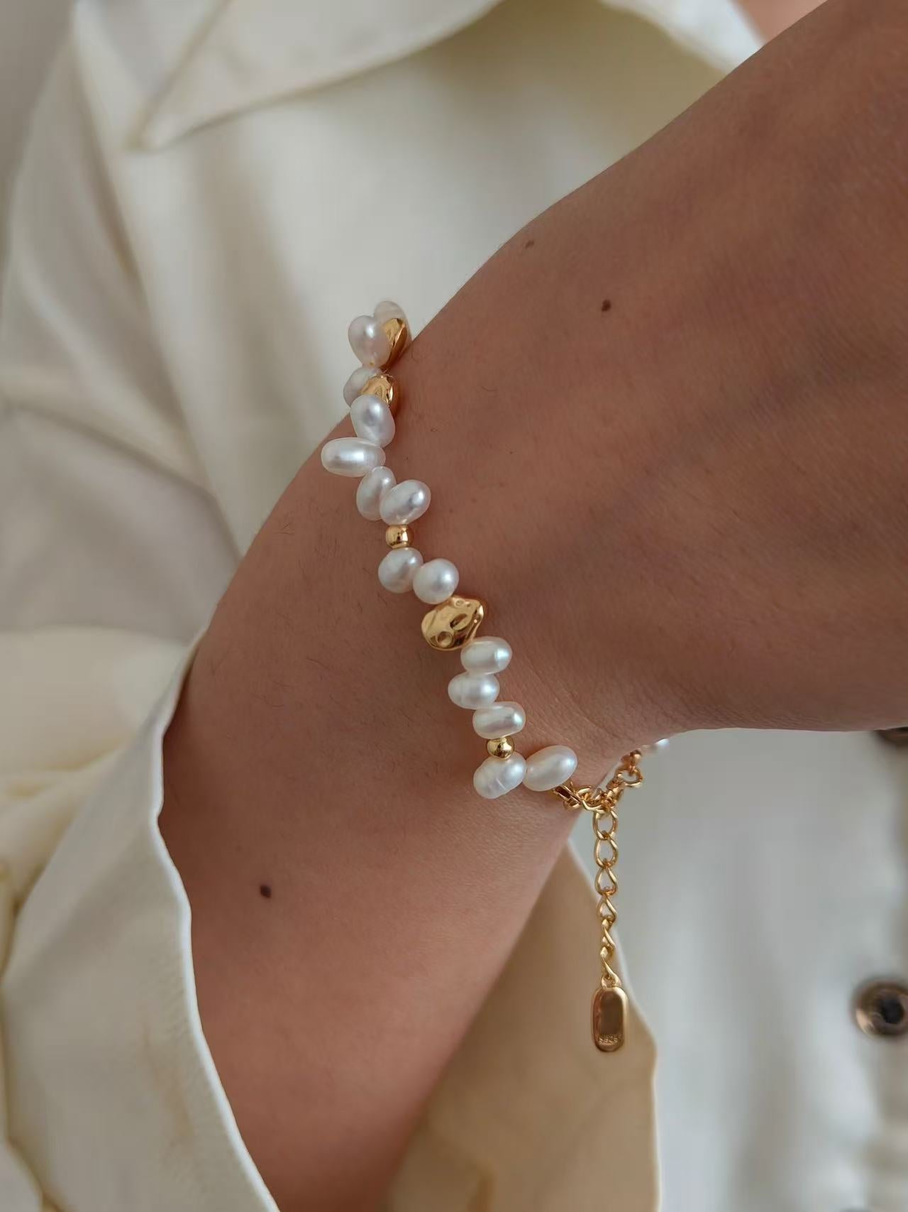 18K Gold-Plated S925 Irregular Freshwater Pearl Bracelet – 14cm + 4cm