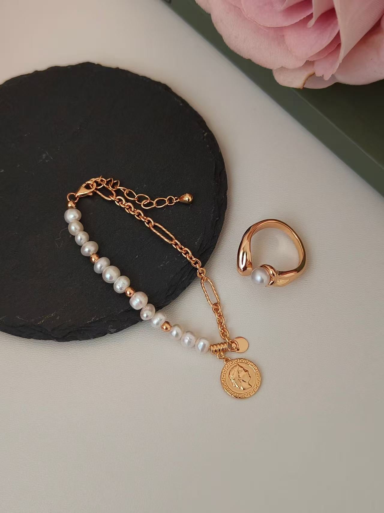Vintage Coin & Pearl Bracelet – 18K Gold Vermeil on Sterling Silver | Freshwater Pearl Chain