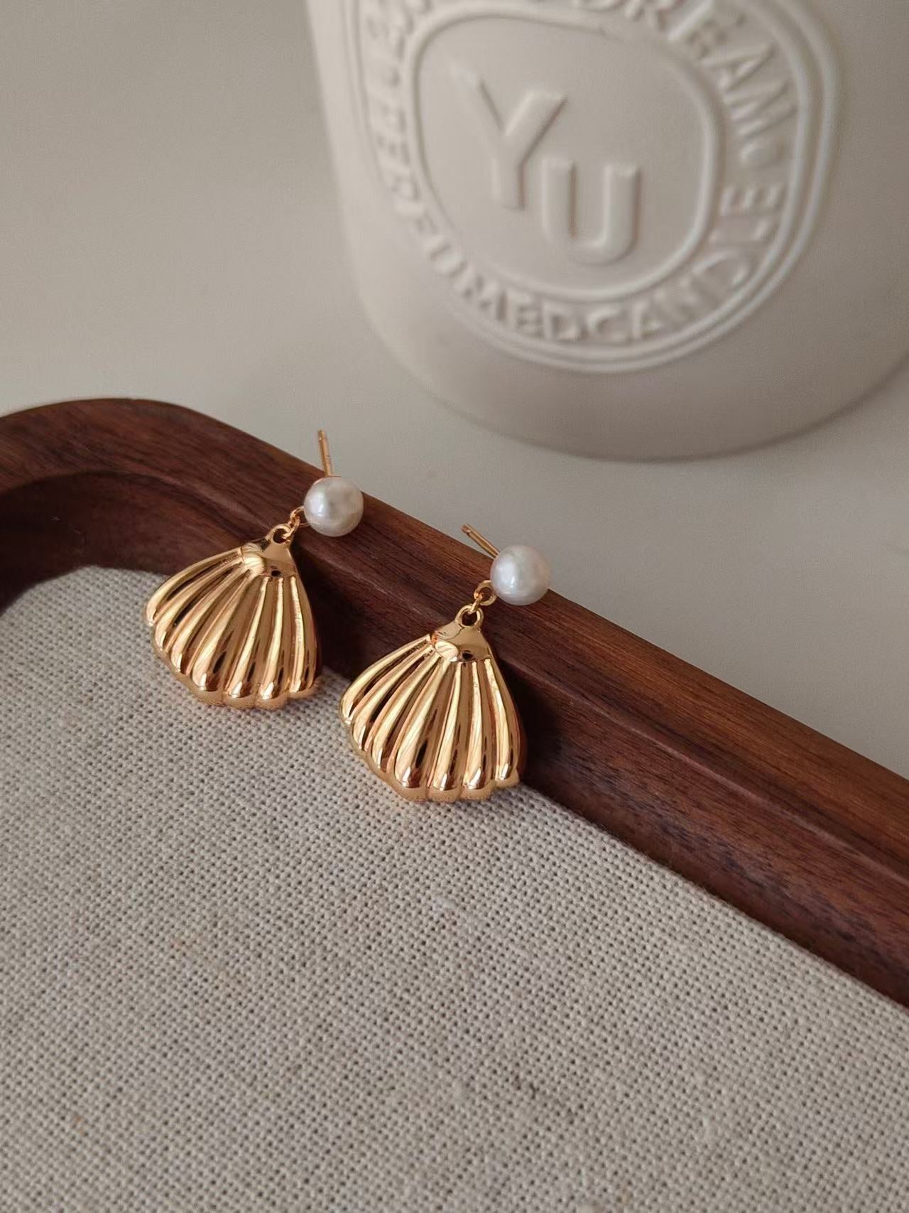 Shell Pearl Drop Earrings – 18K Gold Vermeil on Sterling Silver | Freshwater Pearl Studs