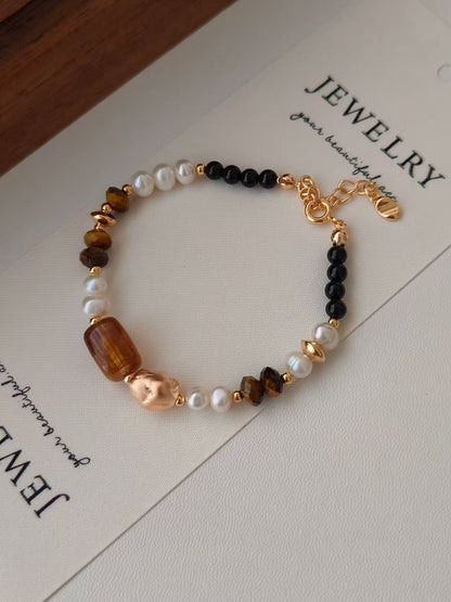 Tiger’s Eye & Pearl Bracelet – 18K Gold Vermeil on Sterling Silver | Natural Gemstone Jewelry