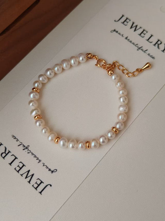 Classic Freshwater Pearl Bracelet – 18K Gold Vermeil on Sterling Silver | Timeless Elegance