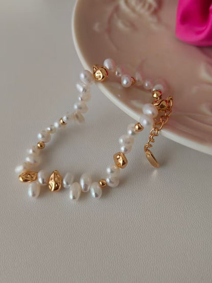 18K Gold-Plated S925 Irregular Freshwater Pearl Bracelet – 14cm + 4cm