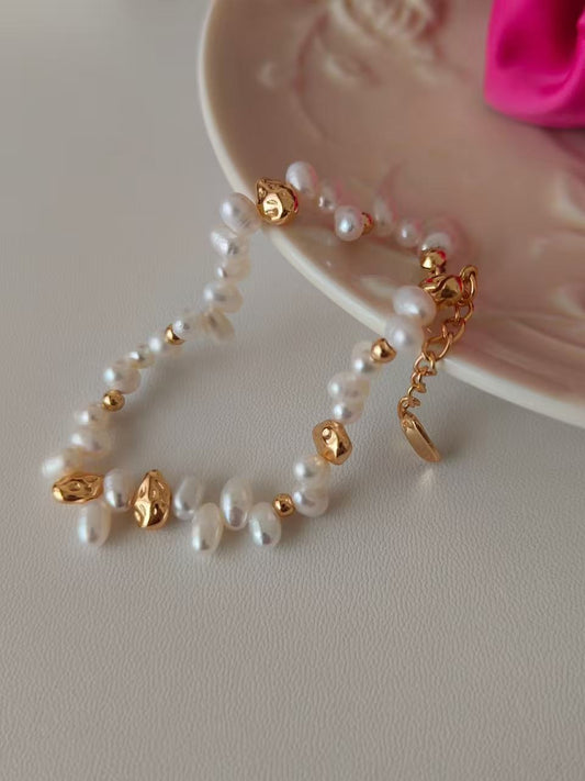 18K Gold-Plated S925 Irregular Freshwater Pearl Bracelet – 14cm + 4cm