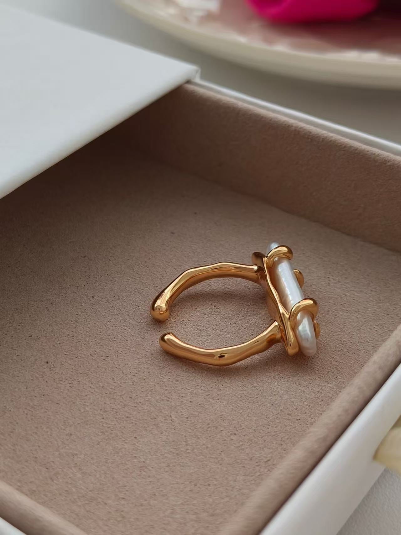 Baroque Pearl Open Ring – 18K Gold Vermeil on Sterling Silver | Adjustable Size 8–13