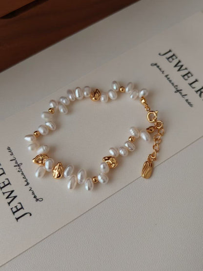 18K Gold-Plated S925 Irregular Freshwater Pearl Bracelet – 14cm + 4cm