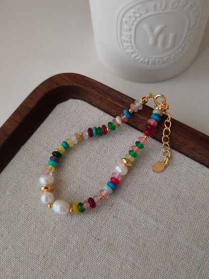 Rainbow Gem & Pearl Bracelet – 18K Gold Vermeil on Sterling Silver | Natural Freshwater Pearls