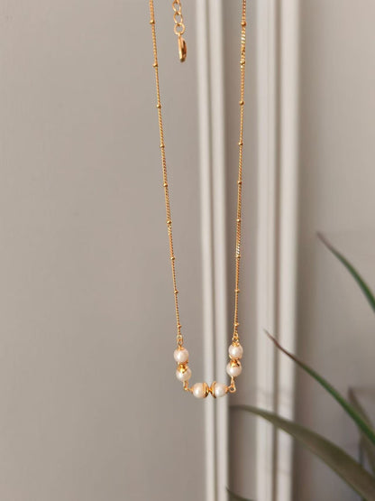 Classic Pearl Bar Necklace – 18K Gold Vermeil on Sterling Silver | Natural Freshwater Pearls