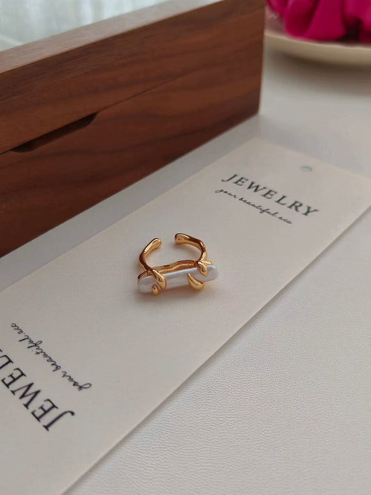 Baroque Pearl Open Ring – 18K Gold Vermeil on Sterling Silver | Adjustable Size 8–13