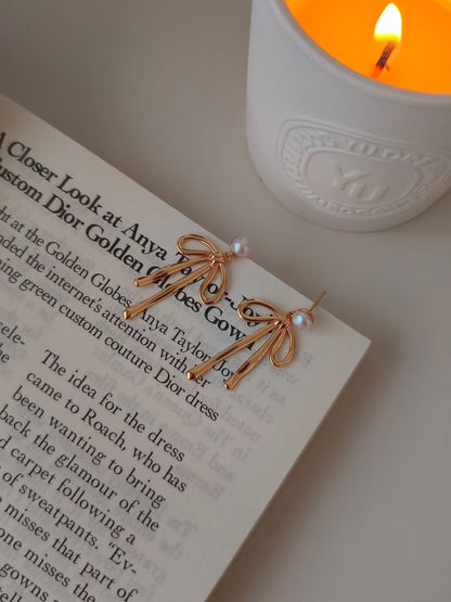 Bow Pearl Drop Earrings – 18K Gold Vermeil on Sterling Silver | Natural Freshwater Pearls