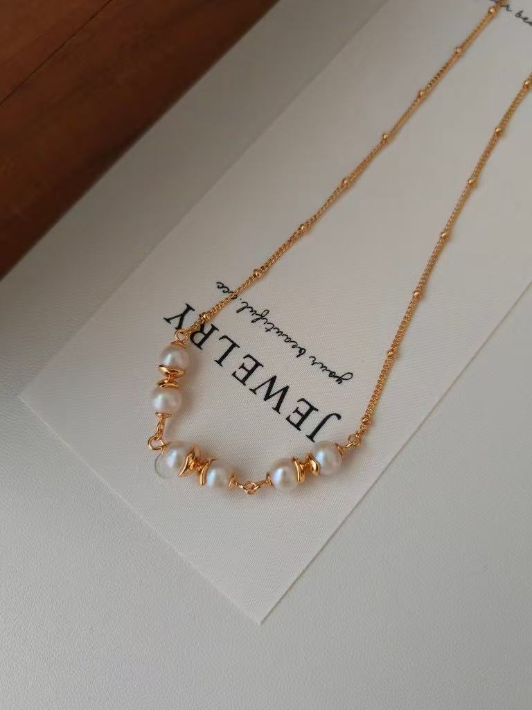 Classic Pearl Bar Necklace – 18K Gold Vermeil on Sterling Silver | Natural Freshwater Pearls