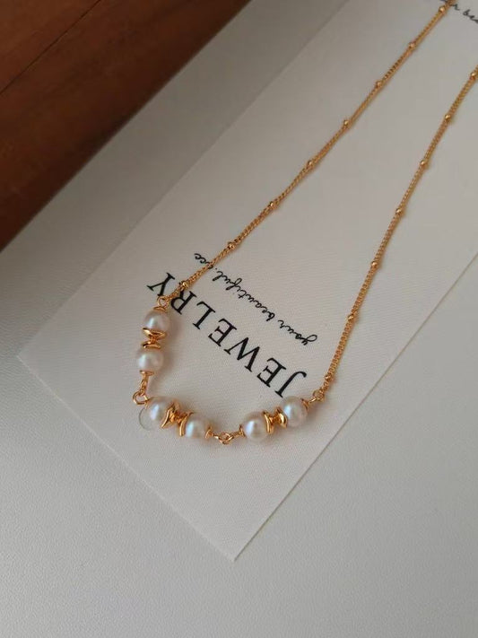 Classic Pearl Bar Necklace – 18K Gold Vermeil on Sterling Silver | Natural Freshwater Pearls