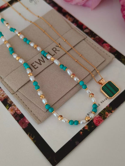 Turquoise & Pearl Necklace – 18K Gold Vermeil on Sterling Silver | Freshwater Pearls