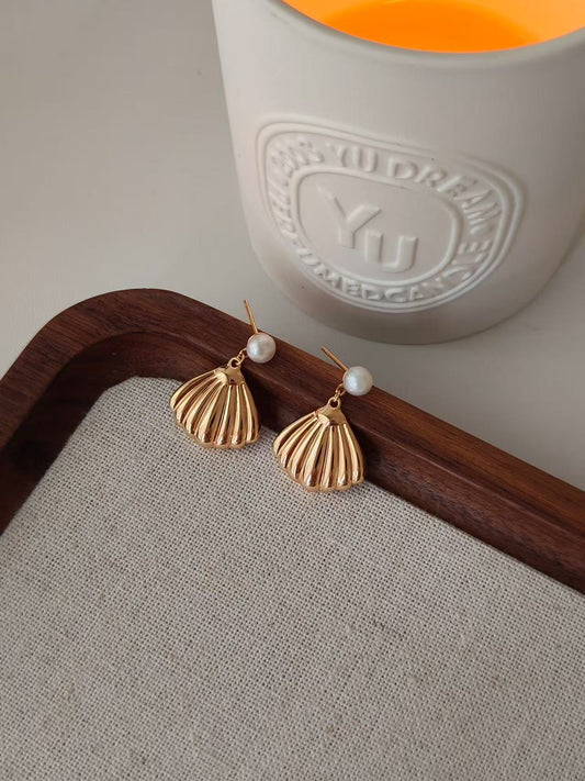 Shell Pearl Drop Earrings – 18K Gold Vermeil on Sterling Silver | Freshwater Pearl Studs