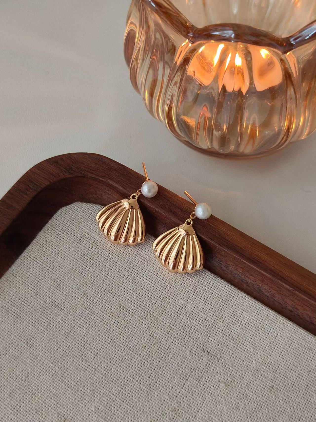 Shell Pearl Drop Earrings – 18K Gold Vermeil on Sterling Silver | Freshwater Pearl Studs
