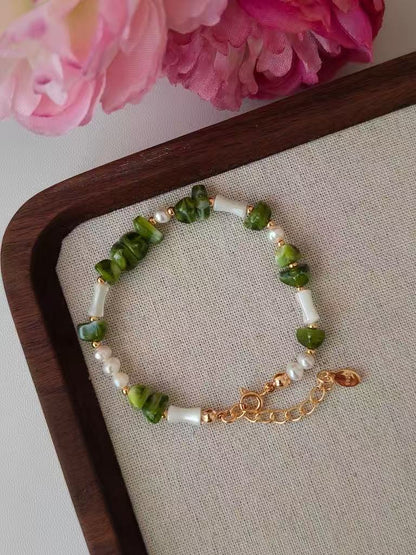 Green Resin & Pearl Bracelet – 925 Sterling Silver | Mother-of-Pearl & Freshwater Pearls