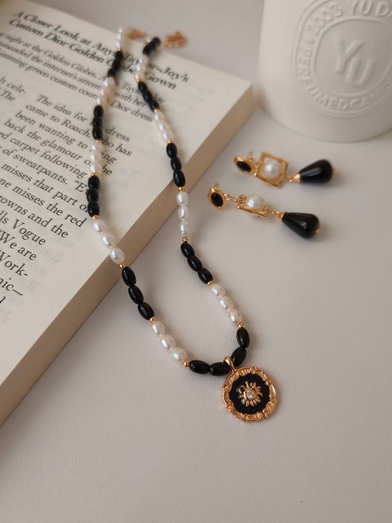 18K Gold-Plated S925 Pearl & Agate Necklace – Minimalist Dual-Tone Design (38cm + 6cm)