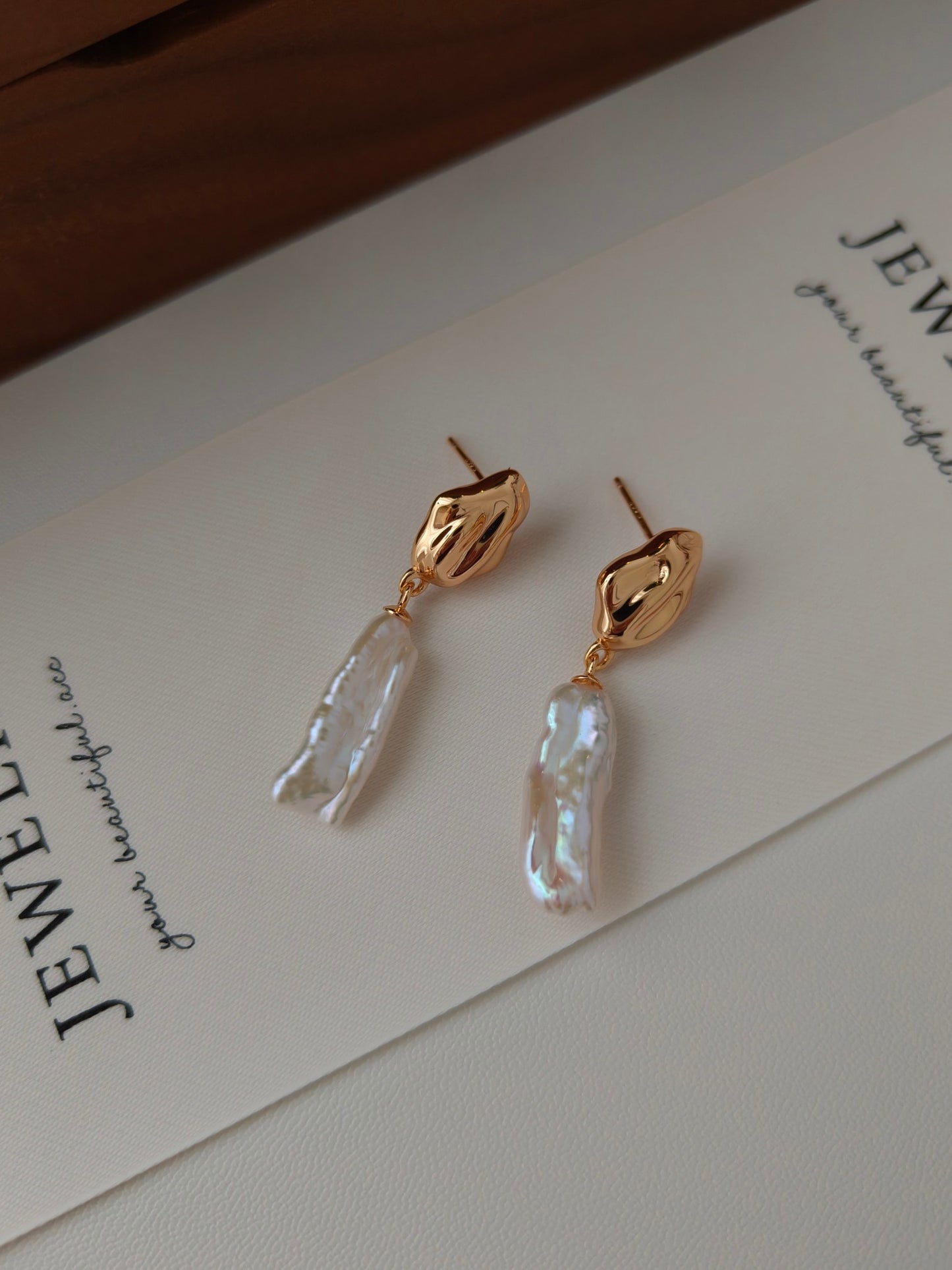 18K Gold-Plated S925 Baroque Pearl Drop Earrings – Sculptural Molten Design