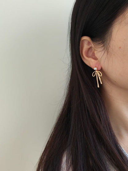 Bow Pearl Drop Earrings – 18K Gold Vermeil on Sterling Silver | Natural Freshwater Pearls