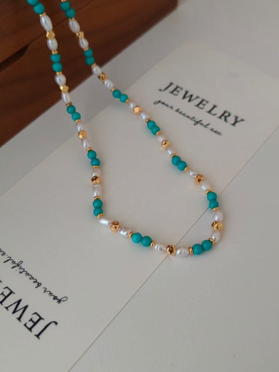 Turquoise & Pearl Necklace – 18K Gold Vermeil on Sterling Silver | Freshwater Pearls