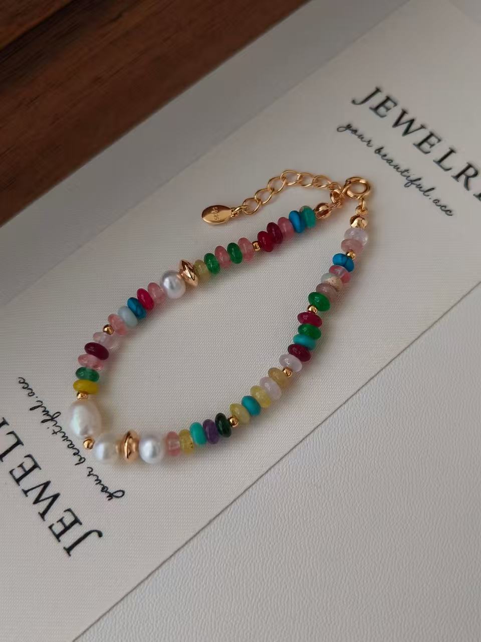 Rainbow Gem & Pearl Bracelet – 18K Gold Vermeil on Sterling Silver | Natural Freshwater Pearls