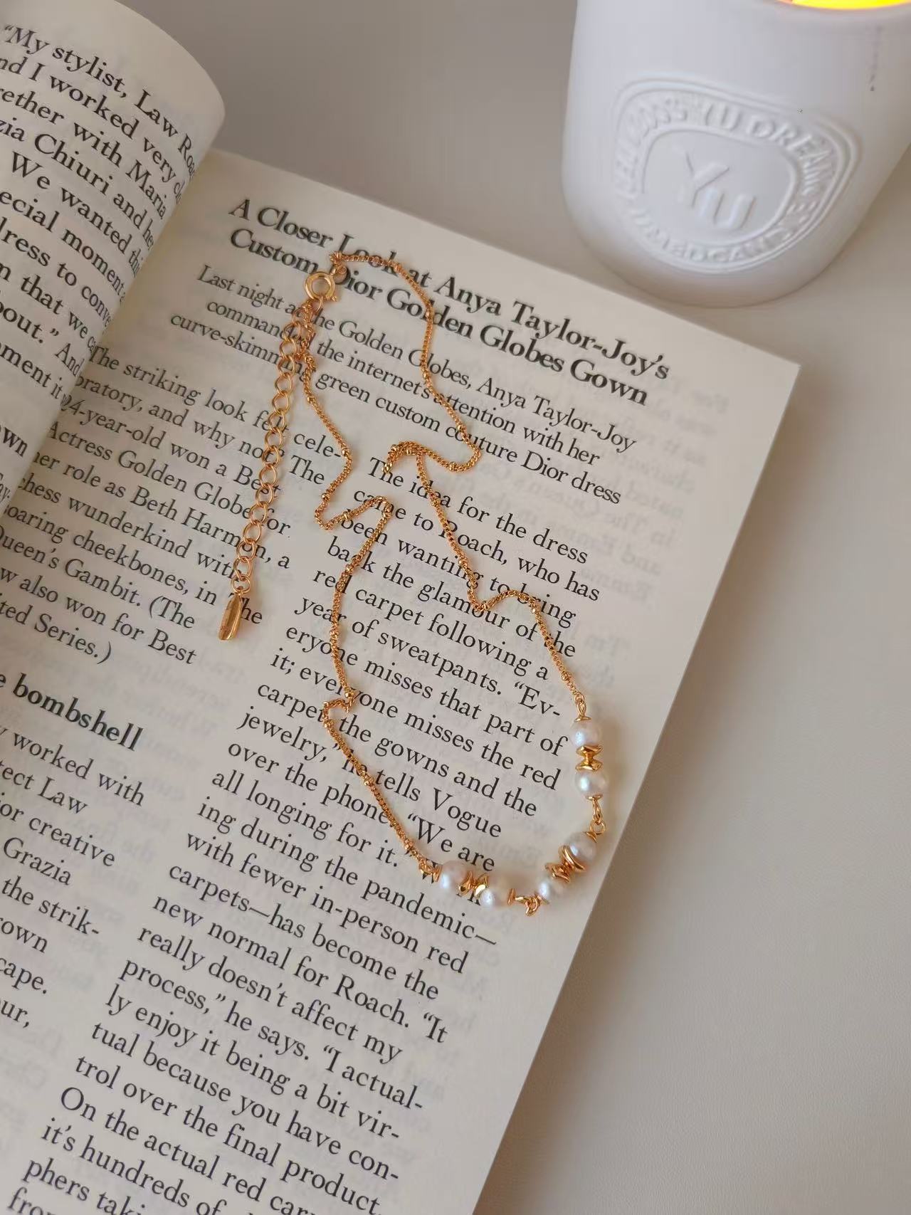 Classic Pearl Bar Necklace – 18K Gold Vermeil on Sterling Silver | Natural Freshwater Pearls