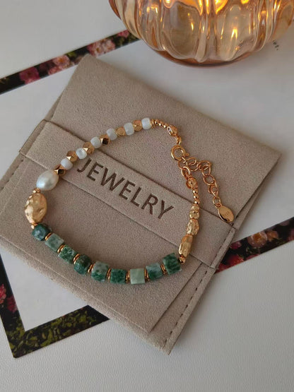 Green Jade & Pearl Bracelet – 18K Gold Vermeil on Sterling Silver | Mother-of-Pearl & Freshwater Pearls