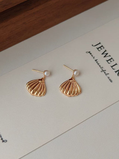 Shell Pearl Drop Earrings – 18K Gold Vermeil on Sterling Silver | Freshwater Pearl Studs
