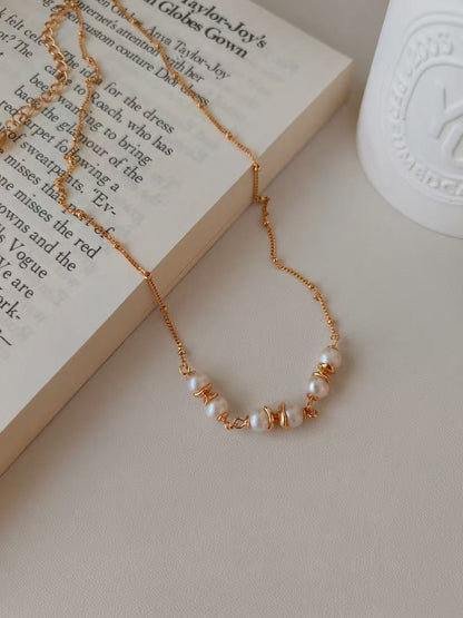 Classic Pearl Bar Necklace – 18K Gold Vermeil on Sterling Silver | Natural Freshwater Pearls