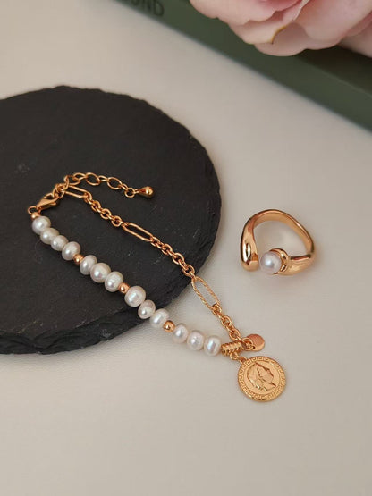 Vintage Coin & Pearl Bracelet – 18K Gold Vermeil on Sterling Silver | Freshwater Pearl Chain