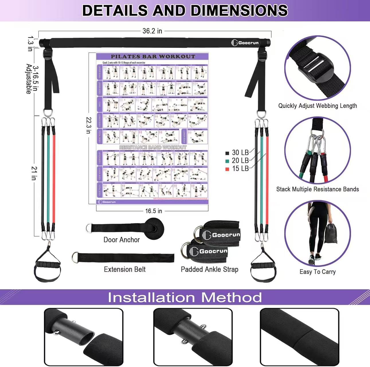 Multifunction Pilates Resistance Bar Kit – Home Workout System