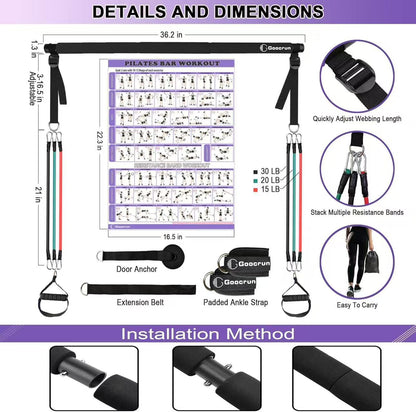 Multifunction Pilates Resistance Bar Kit – Home Workout System